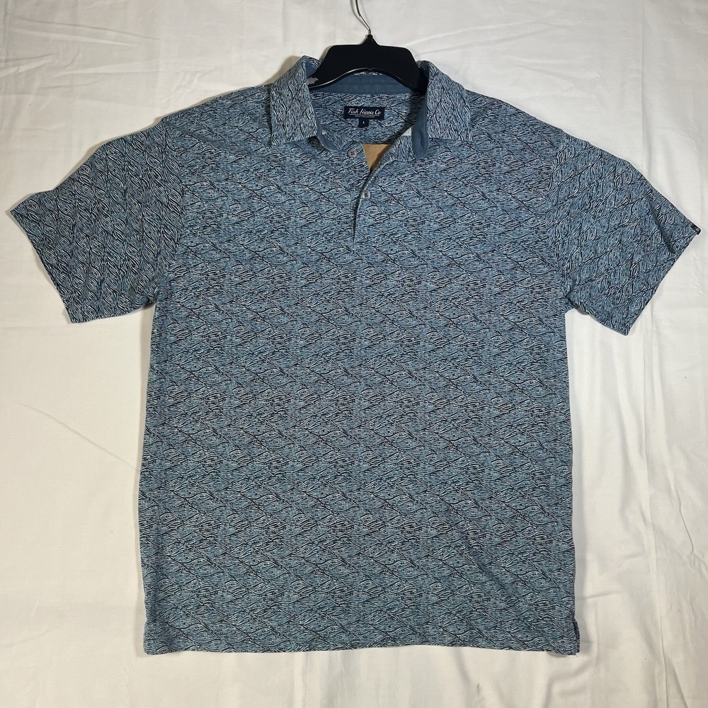 Fish Hippie Co. Mens L Polo Golf Stretch Performance Glen Blue Pocket Casual - Picture 1 of 7